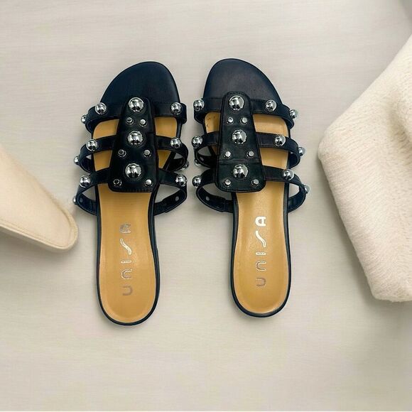 Unisa Shoes l Silver Studded Accents l Flats, Sandals l 8 M l EUC - Picture 1 of 9